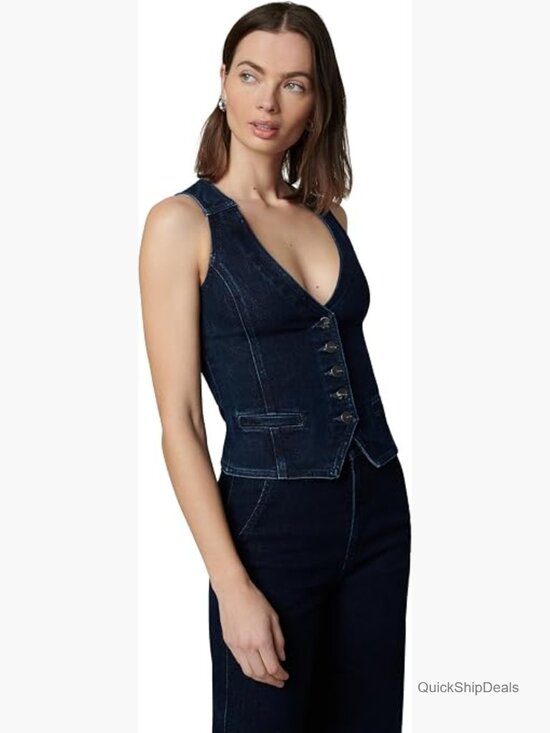 Jackets & Blazers - Denim Waistcoat Sleeveless Vest Fitted with Pocket Front Button Closure